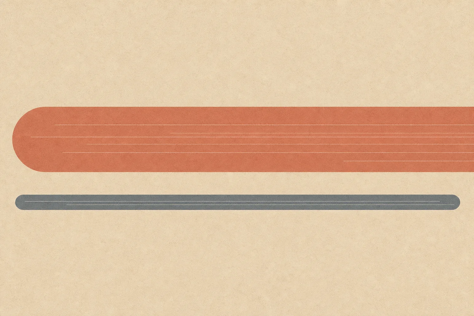 A wide flat band flowing one way across the frame, with a much narrower band beneath it running the opposite way.