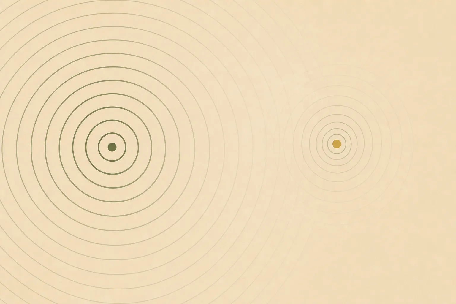 Concentric rings spreading out from one point and fading away, with a smaller weaker set of rings starting again where the first ones die out.